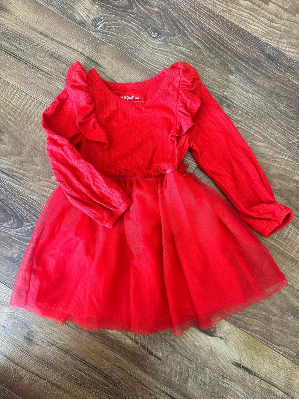 Cat & Jack Red Long-Sleeve Tulle Ruffle Dress - Kids Costume